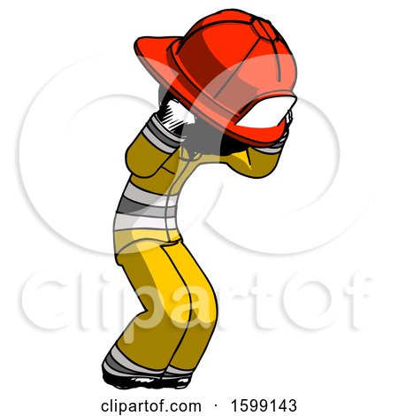 Ink Firefighter Fireman Man with Headache or Covering Ears Turned to His Right by Leo Blanchette