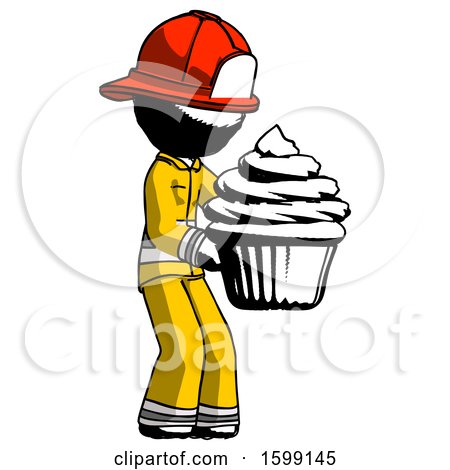 Ink Firefighter Fireman Man Holding Large Cupcake Ready to Eat or Serve by Leo Blanchette