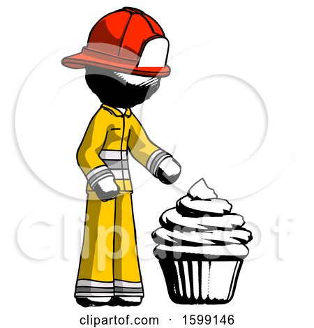 Ink Firefighter Fireman Man with Giant Cupcake Dessert by Leo Blanchette