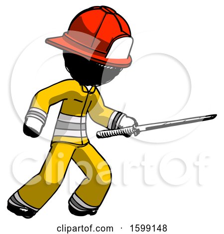 Ink Firefighter Fireman Man Stabbing with Ninja Sword Katana by Leo Blanchette