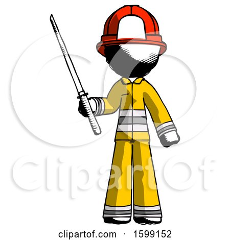 Ink Firefighter Fireman Man Standing up with Ninja Sword Katana by Leo Blanchette