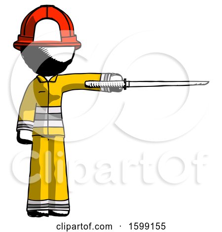 Ink Firefighter Fireman Man Standing with Ninja Sword Katana Pointing Right by Leo Blanchette