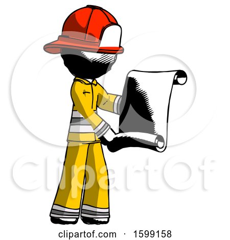 Ink Firefighter Fireman Man Holding Blueprints or Scroll by Leo Blanchette
