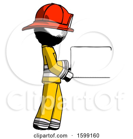 Ink Firefighter Fireman Man Show Tablet Device Computer to Viewer, Blank Area by Leo Blanchette