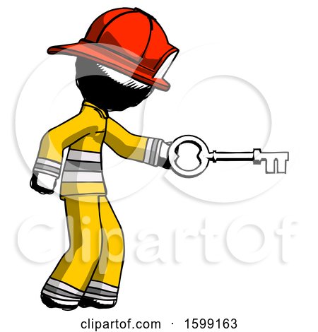 Ink Firefighter Fireman Man with Big Key of Gold Opening Something by Leo Blanchette