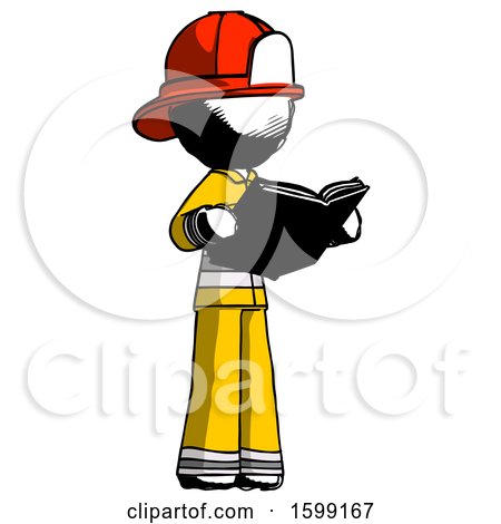Ink Firefighter Fireman Man Reading Book While Standing up Facing Away by Leo Blanchette