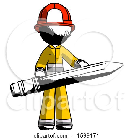 Ink Firefighter Fireman Man Writer or Blogger Holding Large Pencil by Leo Blanchette