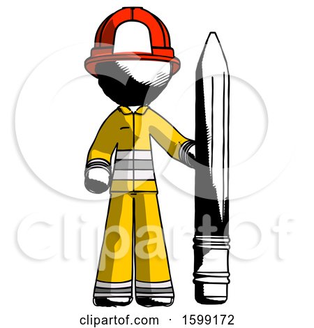 Ink Firefighter Fireman Man with Large Pencil Standing Ready to Write by Leo Blanchette