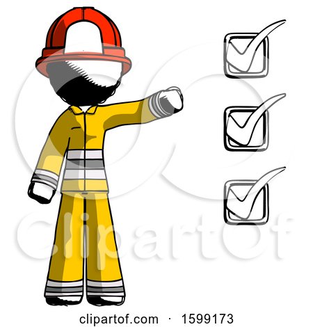 Ink Firefighter Fireman Man Standing by List of Checkmarks by Leo Blanchette