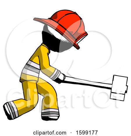 Ink Firefighter Fireman Man Hitting with Sledgehammer, or Smashing Something by Leo Blanchette