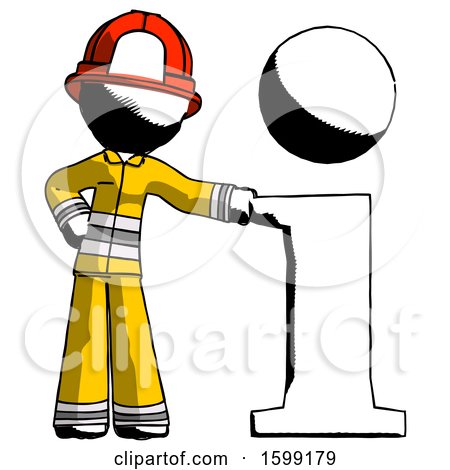 Ink Firefighter Fireman Man with Info Symbol Leaning up Against It by Leo Blanchette