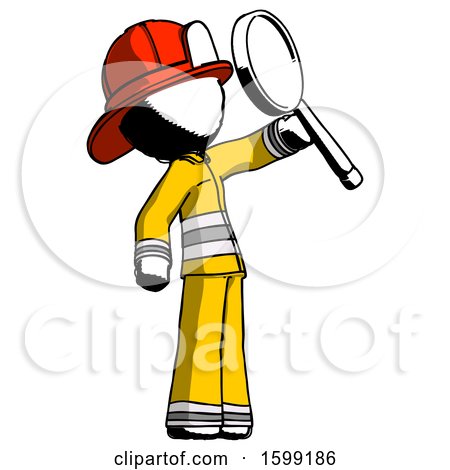 Ink Firefighter Fireman Man Inspecting with Large Magnifying Glass Facing up by Leo Blanchette