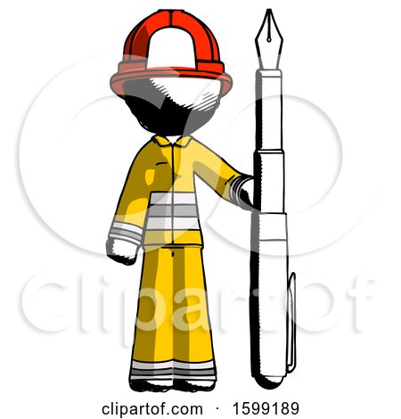 Ink Firefighter Fireman Man Holding Giant Calligraphy Pen by Leo Blanchette