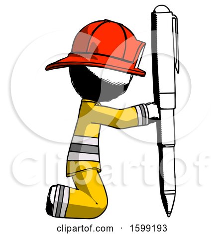 Ink Firefighter Fireman Man Posing with Giant Pen in Powerful yet Awkward Manner. by Leo Blanchette