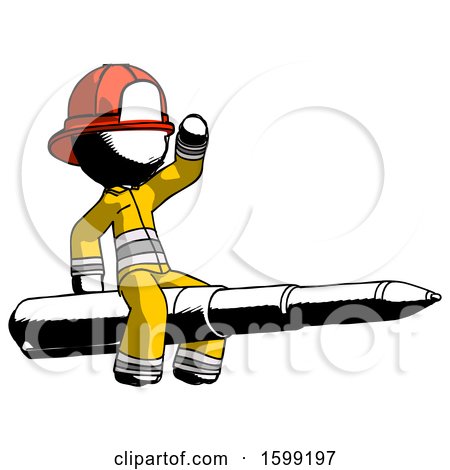 Ink Firefighter Fireman Man Riding a Pen like a Giant Rocket by Leo Blanchette