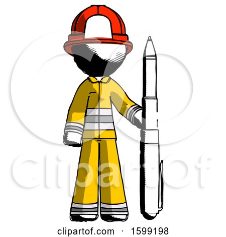 Ink Firefighter Fireman Man Holding Large Pen by Leo Blanchette