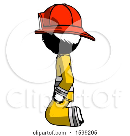 Ink Firefighter Fireman Man Kneeling Left by Leo Blanchette