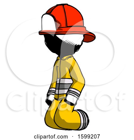 Ink Firefighter Fireman Man Kneeling Angle View Left by Leo Blanchette