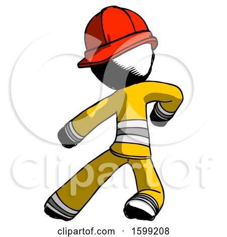 Ink Firefighter Fireman Man Karate Defense Pose Left by Leo Blanchette
