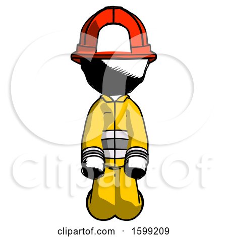 Ink Firefighter Fireman Man Kneeling Front Pose by Leo Blanchette