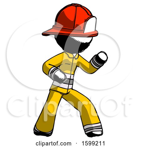 Ink Firefighter Fireman Man Martial Arts Defense Pose Right by Leo Blanchette