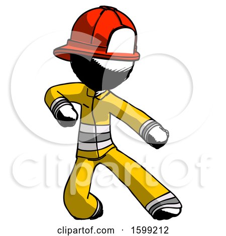 Ink Firefighter Fireman Man Karate Defense Pose Right by Leo Blanchette
