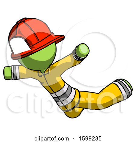 Green Firefighter Fireman Man Skydiving or Falling to Death by Leo Blanchette