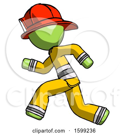 Green Firefighter Fireman Man Running Fast Left by Leo Blanchette