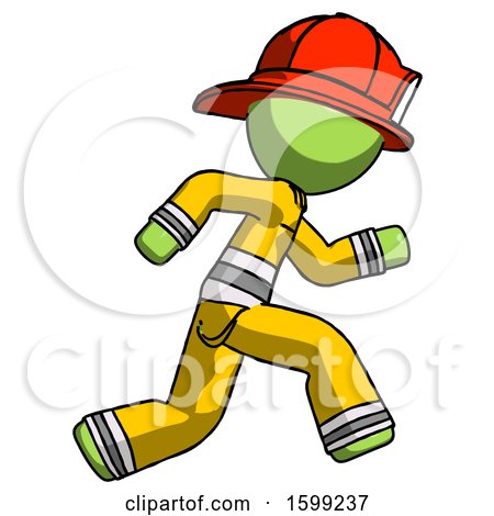 Green Firefighter Fireman Man Running Fast Right by Leo Blanchette