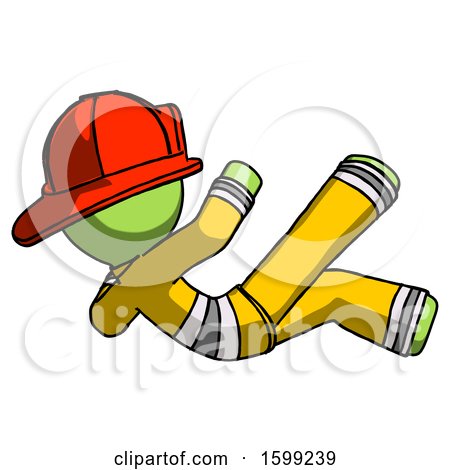 Green Firefighter Fireman Man Falling Backwards by Leo Blanchette