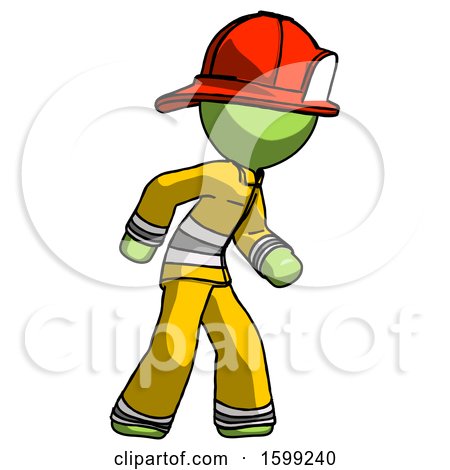 Green Firefighter Fireman Man Suspense Action Pose Facing Right by Leo Blanchette