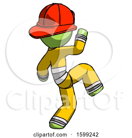 Green Firefighter Fireman Man Kick Pose Start by Leo Blanchette