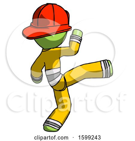 Green Firefighter Fireman Man Kick Pose by Leo Blanchette