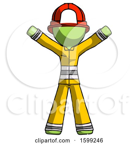 Green Firefighter Fireman Man Surprise Pose, Arms and Legs out by Leo Blanchette
