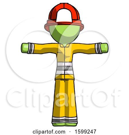 Green Firefighter Fireman Man T-Pose Arms up Standing by Leo Blanchette