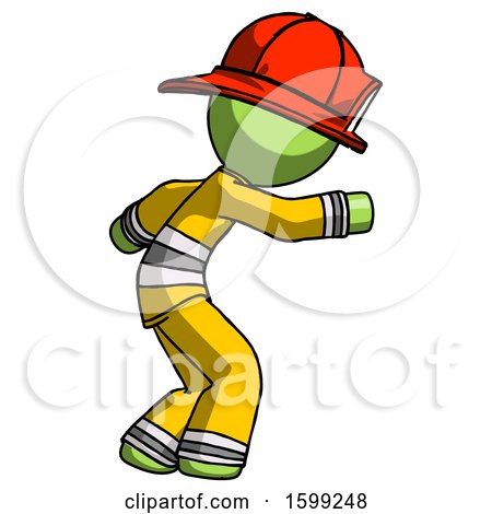 Green Firefighter Fireman Man Sneaking While Reaching for Something by Leo Blanchette