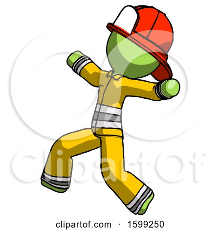 Green Firefighter Fireman Man Running Away in Hysterical Panic Direction Left by Leo Blanchette