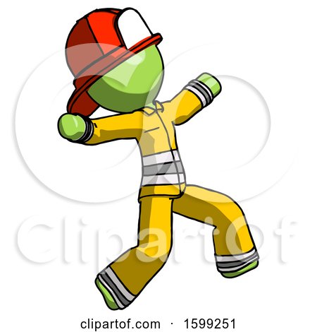 Green Firefighter Fireman Man Running Away in Hysterical Panic Direction Right by Leo Blanchette
