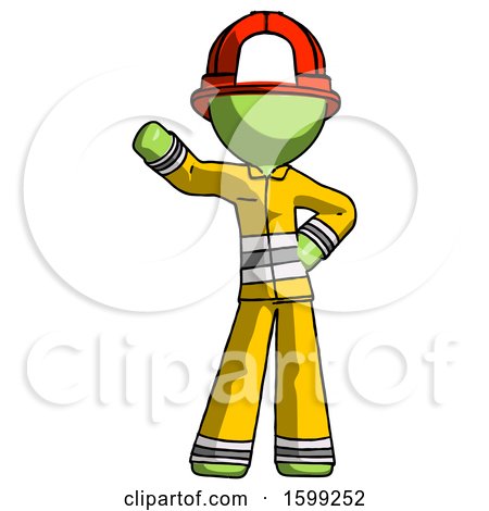 Green Firefighter Fireman Man Waving Right Arm with Hand on Hip by Leo Blanchette