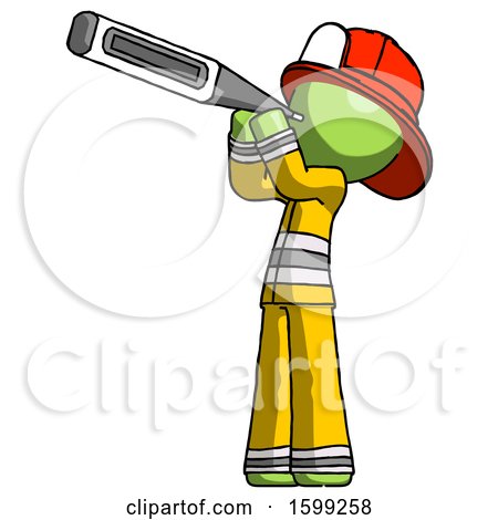 Green Firefighter Fireman Man Thermometer in Mouth by Leo Blanchette