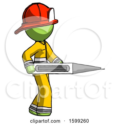 Green Firefighter Fireman Man Walking with Large Thermometer by Leo Blanchette