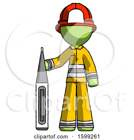 Green Firefighter Fireman Man Standing with Large Thermometer by Leo Blanchette