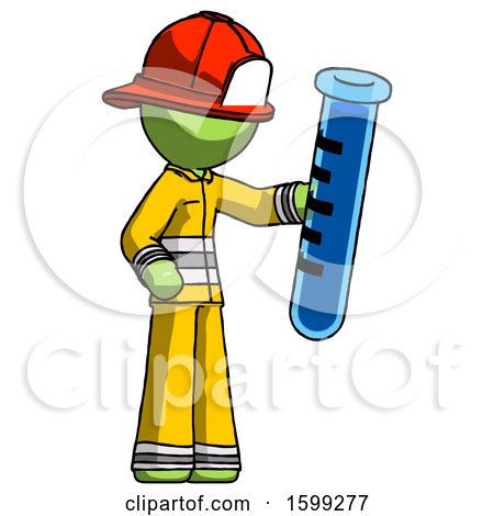 Green Firefighter Fireman Man Holding Large Test Tube by Leo Blanchette