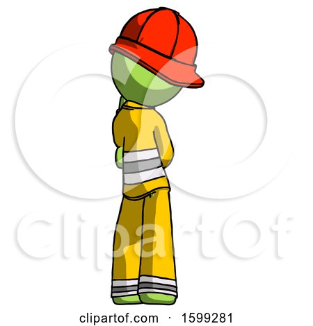 Green Firefighter Fireman Man Thinking, Wondering, or Pondering Rear View by Leo Blanchette