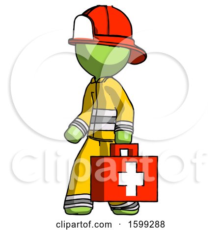 Green Firefighter Fireman Man Walking with Medical Aid Briefcase to Left by Leo Blanchette