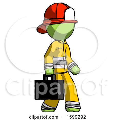 Green Firefighter Fireman Man Walking with Briefcase to the Right by Leo Blanchette