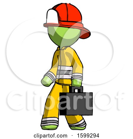 Green Firefighter Fireman Man Walking with Briefcase to the Left by Leo Blanchette