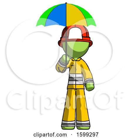 Green Firefighter Fireman Man Holding Umbrella Rainbow Colored by Leo Blanchette