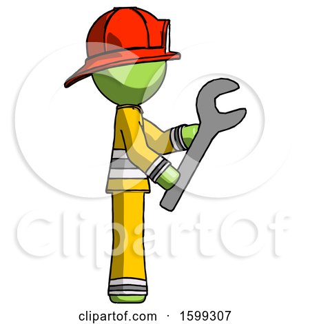 Green Firefighter Fireman Man Using Wrench Adjusting Something to Right by Leo Blanchette