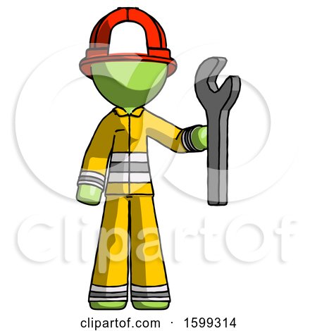 Green Firefighter Fireman Man Holding Wrench Ready to Repair or Work by Leo Blanchette